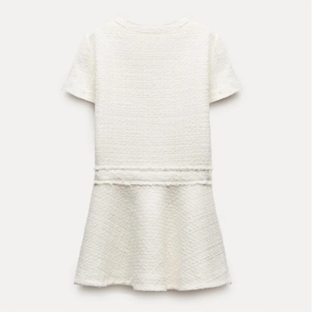 ZARA TEXTURED TWEED MINI DRESS ECRU - Picture 11 of 16